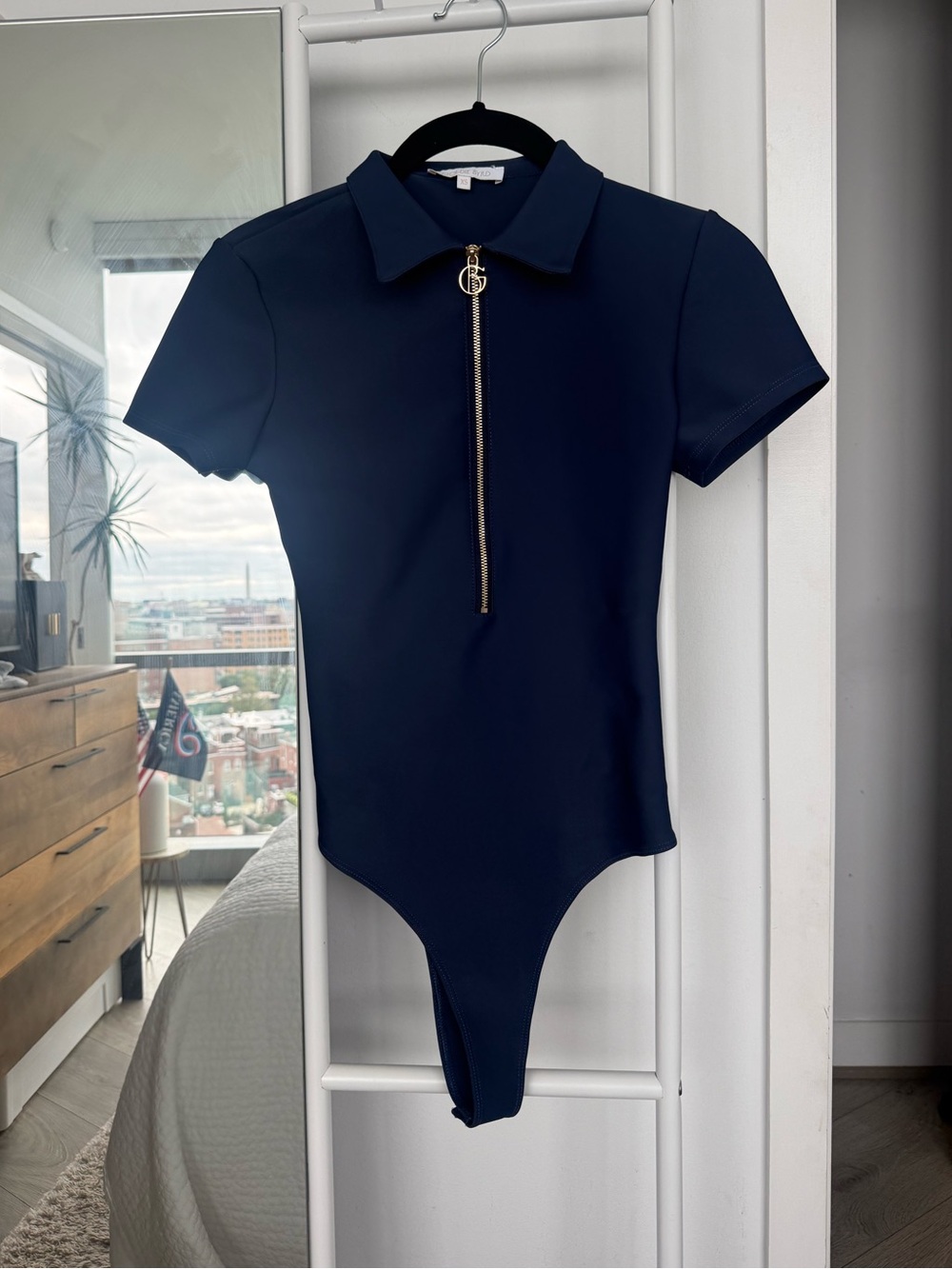 NWOT Goldie Byrd Blue Short Sleeve w/ Adjustable Front Zipper Smoothing Bodysuit
